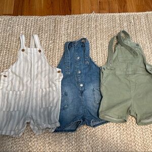 Kids Striped, Denim, and Green Overalls Set